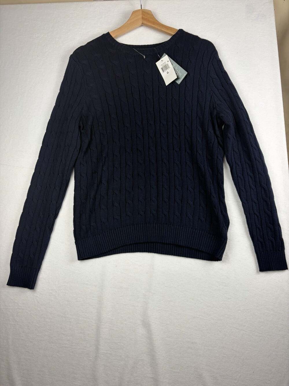NWT Lauren Ralph Lauren Sweater Women’s XL Navy Cable Knit Button Shoulder Gold